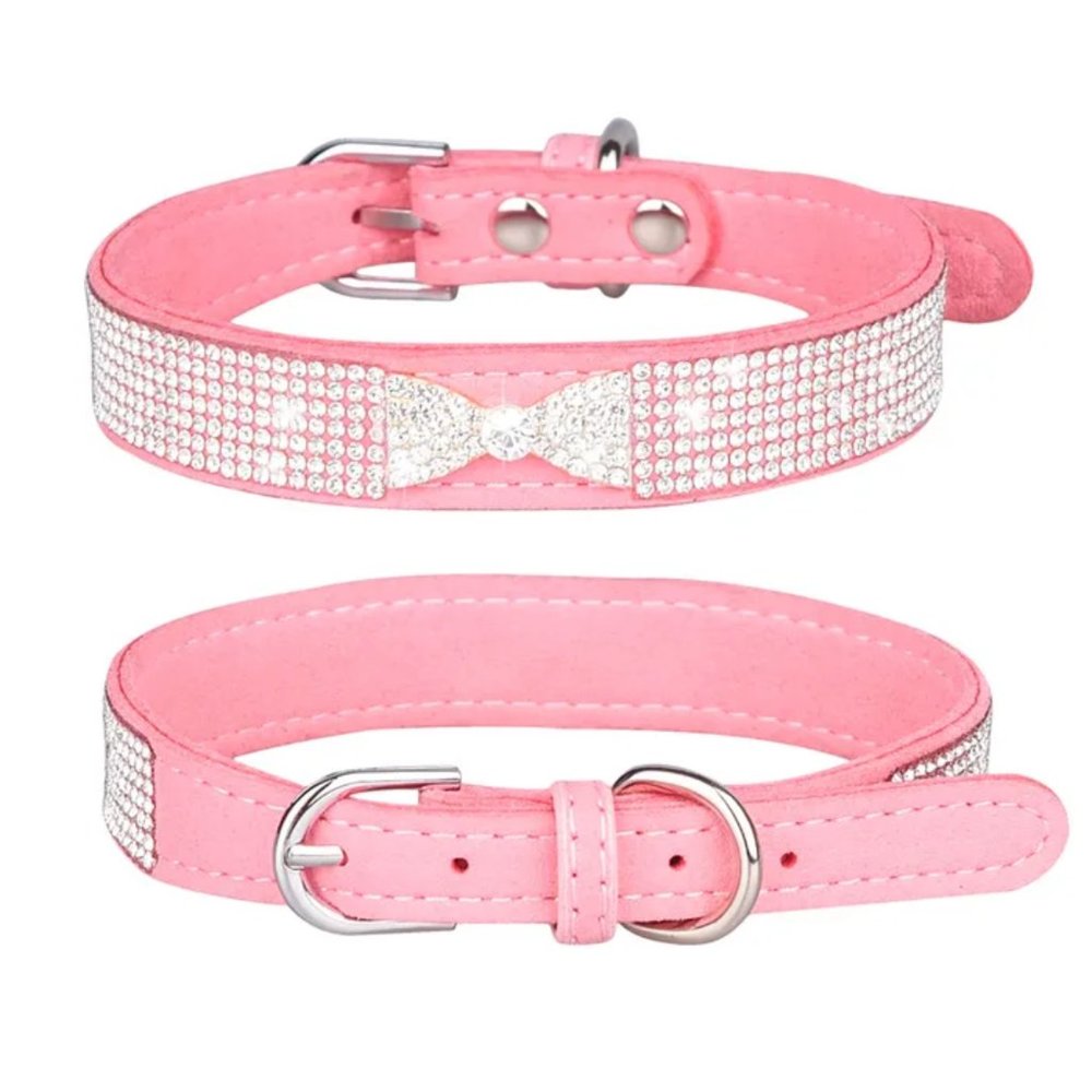 Bling Rhinestone Diamond Bow Pet Collar in Pink NEW Size XS